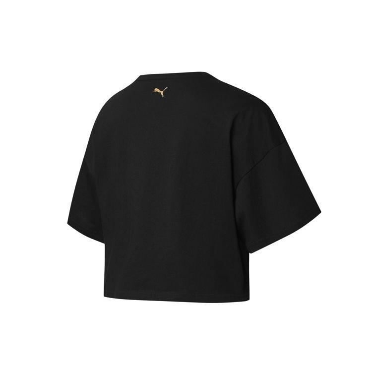 PUMA T Shirts Women's Black Gold Crew Neck Moderate Straight Fit 584427-51