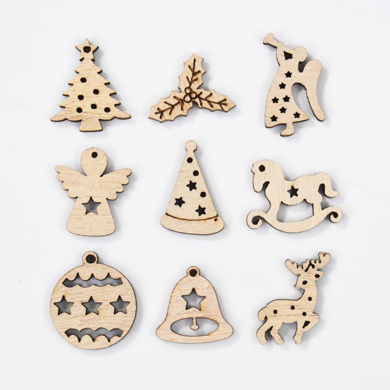 50 шт. рождественские деревянные украшения незаконченные деревянные срезы чип рождественская елка подвесной кулон Noel домашнее украшение DIY подарок ремесло