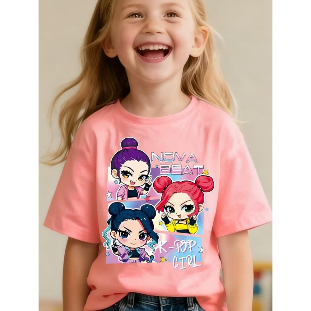 Kids T-shirt Cartoon Print T-shirt Fashion Casual Short Sleeve Tees Summer Girl Tees Tops Clothing