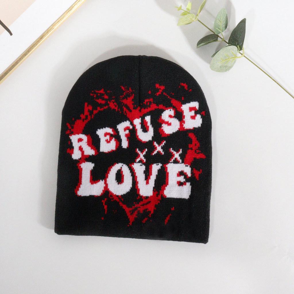 Letter Embellished Knit Cap With Love Text Unisex For Fall Season