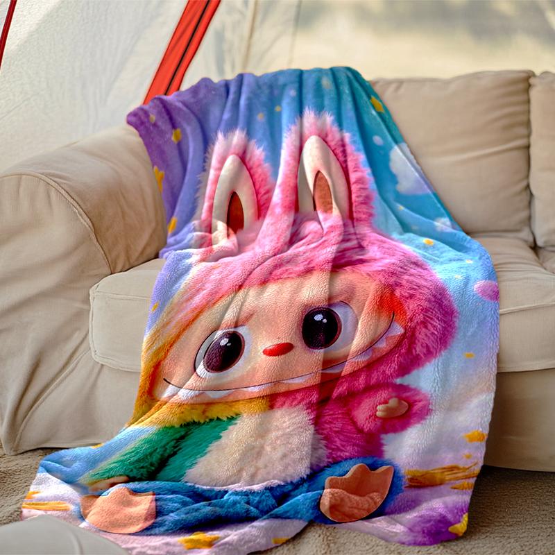 1pc Digital Print Nap Blanket, LABUBU Blanket for Home Use, All Season Warmth, Christmas and Valentine's Day Gift Blanket
