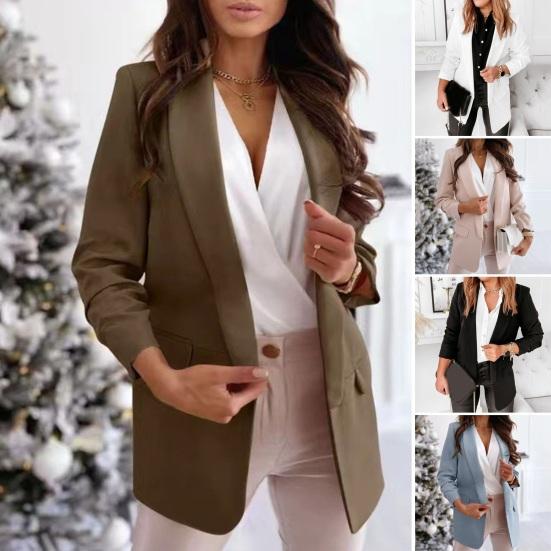 Женский костюм, пальто, пиджак, однотонное деловое пальто с открытой строчкой, длинными рукавами, облегающий пиджак с лацканами, мягкое деловое пальто против морщин, куртка средней длины