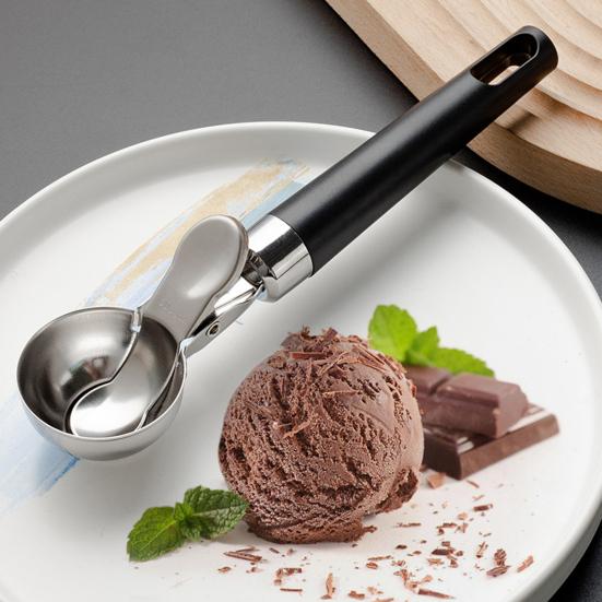 Ложка для мороженого из нержавеющей стали с триггером Легко чистится, антипригарная ручка Легкая ручка Ложка для печенья для мороженого, мороженого, смузи, фруктов