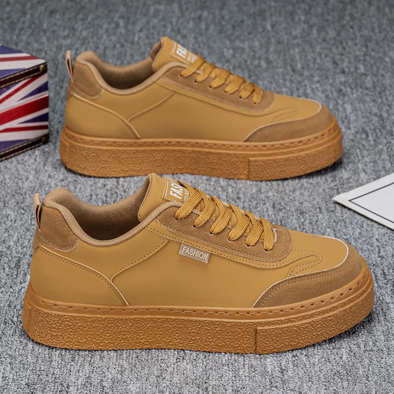 Весна Новые Спортивные и Повседневные Туфли на Толстой Подошве Мужская Обувь Кожа Универсальная Студенческая Модная Обувь Мужская Белая Обувь