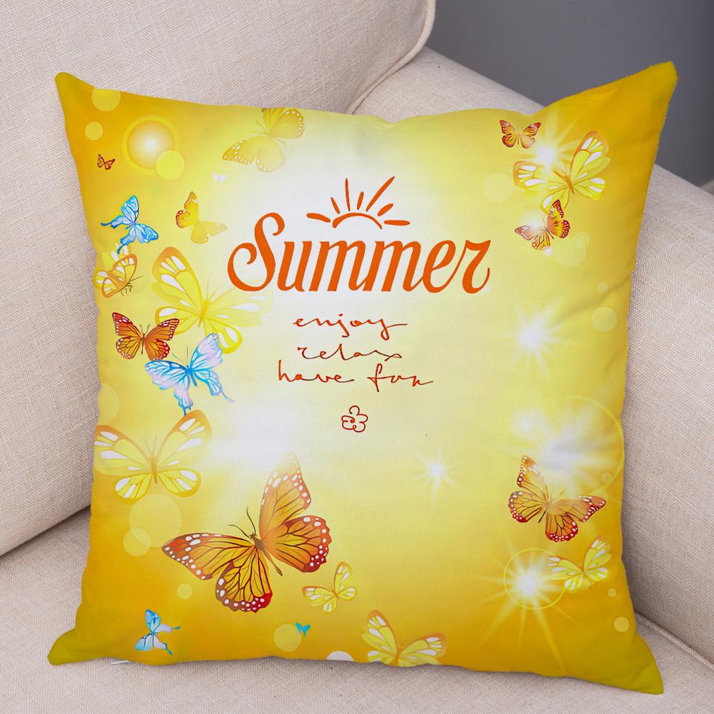 Vibrant Summer Cushion Cover Colorful Butterfly Meadow Print Soft Fabric Living Room Sofa Home Decor Pillow Case