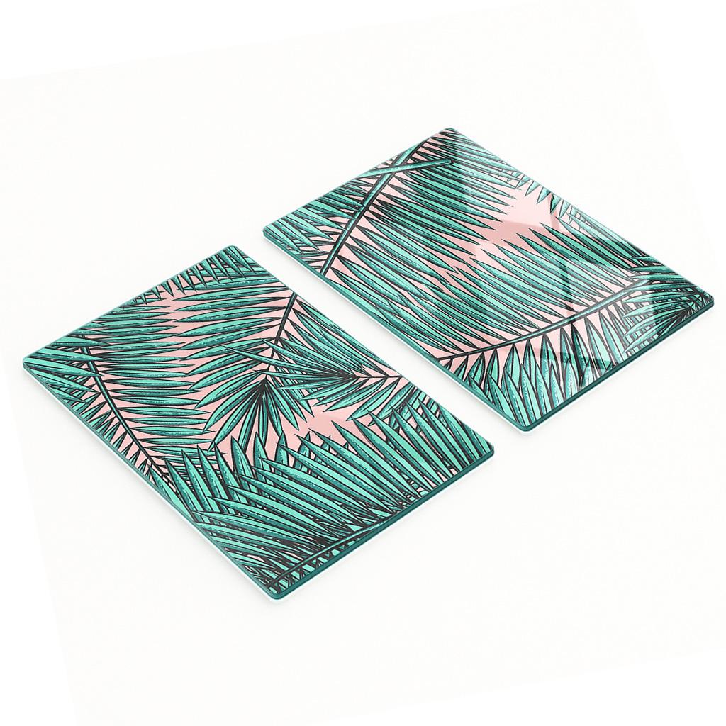 Glass Kitchen Serving Boards with Palm Leaves Graphics 2x40x52 cm
