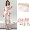 Summer Plus Size 4XL 5XL Pajamas Set with Chest Pad for Women Pink Stripe Short Sleeve Tops and Capri Pants Sleepwear Female Casual Pyjamas Homewear
