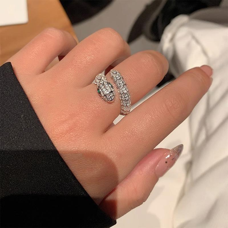 Retro Sliver Color Snake Zircon Open Rings For Women Men Y2K Exquisite Shiny