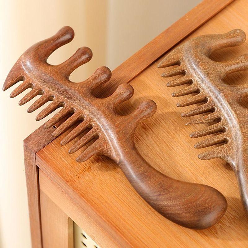 Large Tooth Scalp Massage Comb Wide Thick Anti-Static Natural Sandalwood Hairbrush Blood Circulation 2 in 1