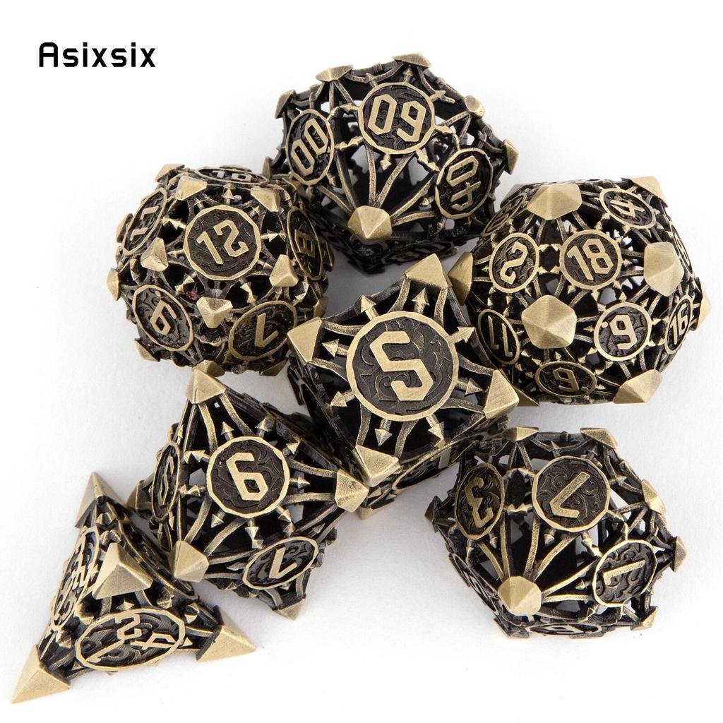 7 Pcs Yellow Black Metal Hollow Metal Polyhedral Dice Set Suitable for Role-Playing RPG    Board Game Card Game