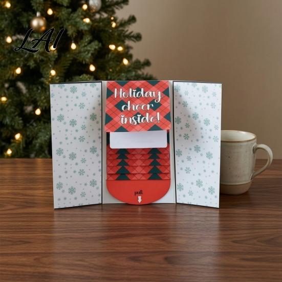 Creative Holiday Present Packaging Handmade Waterfall Christmas Gift Card Booklet Pull Out Book Interactive Festive Paper Souvenirs Cash Envelopes,