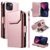 For iPhone 14 Plus Case with Multi-Card Holder and Strap PU Leather Phone Cover Stand