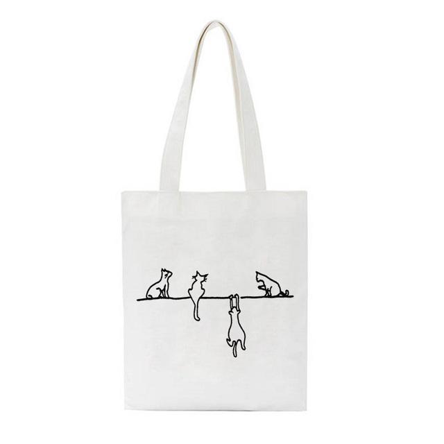 Four Cute Cat Print Crossbody Bags Large Capacity Harajuku Shoulder Canvas Bag Casual Fun Handbag Ulzzang New Women Bag Purse