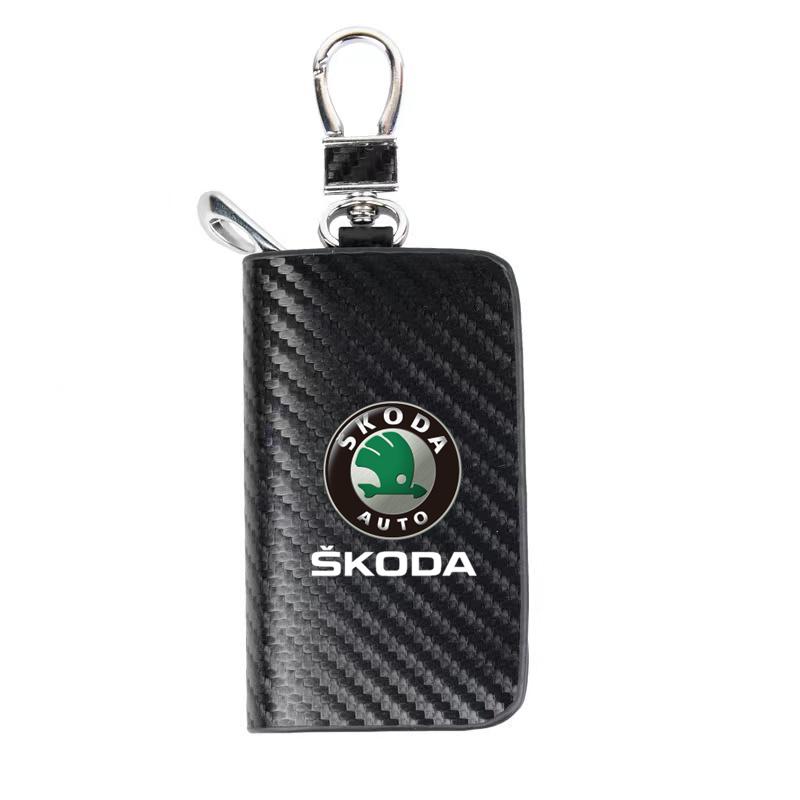 vhnws1 New Carbon Fiber Car Short Wallet Card Bag Change Bag Holder For Skoda octavia 3 2 superb 3 kodiaq Fabia Kamiq Karoq Accessories