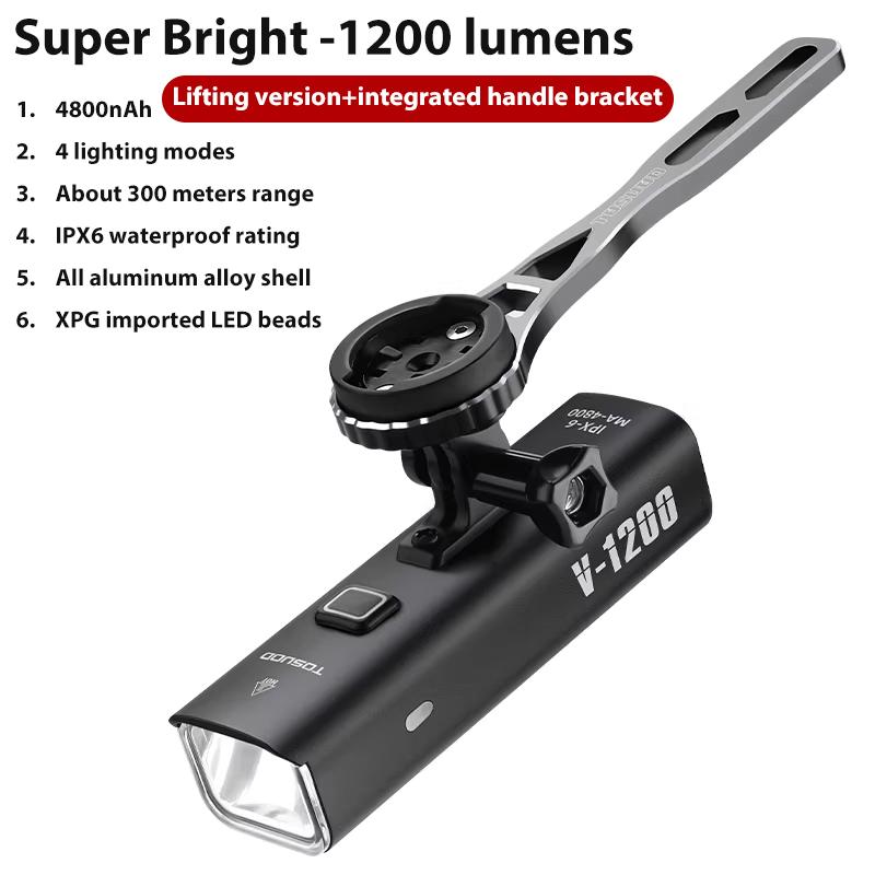 TOSUOD Bicycle Light 1000/1200/1500 Lumen Bike Headlight Power Bank Flashlight Handlebar USB Charging MTB Road Highlight 7