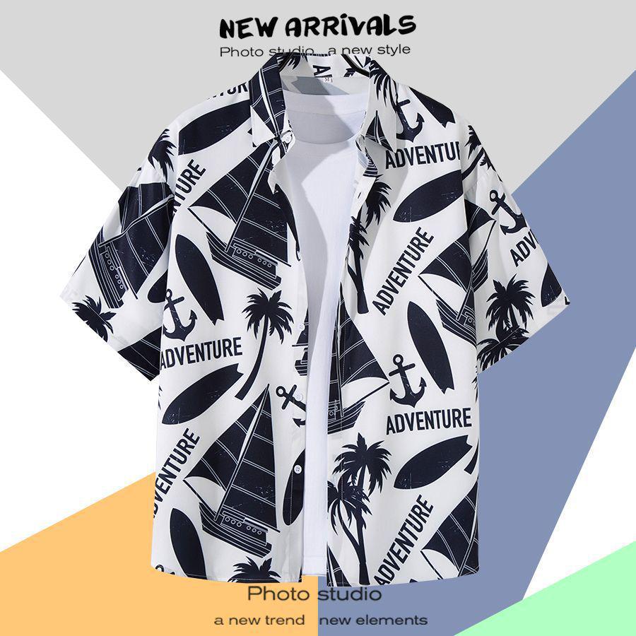 Летняя свободная гавайская рубашка с цветочным узором в корейском стиле для мужчин