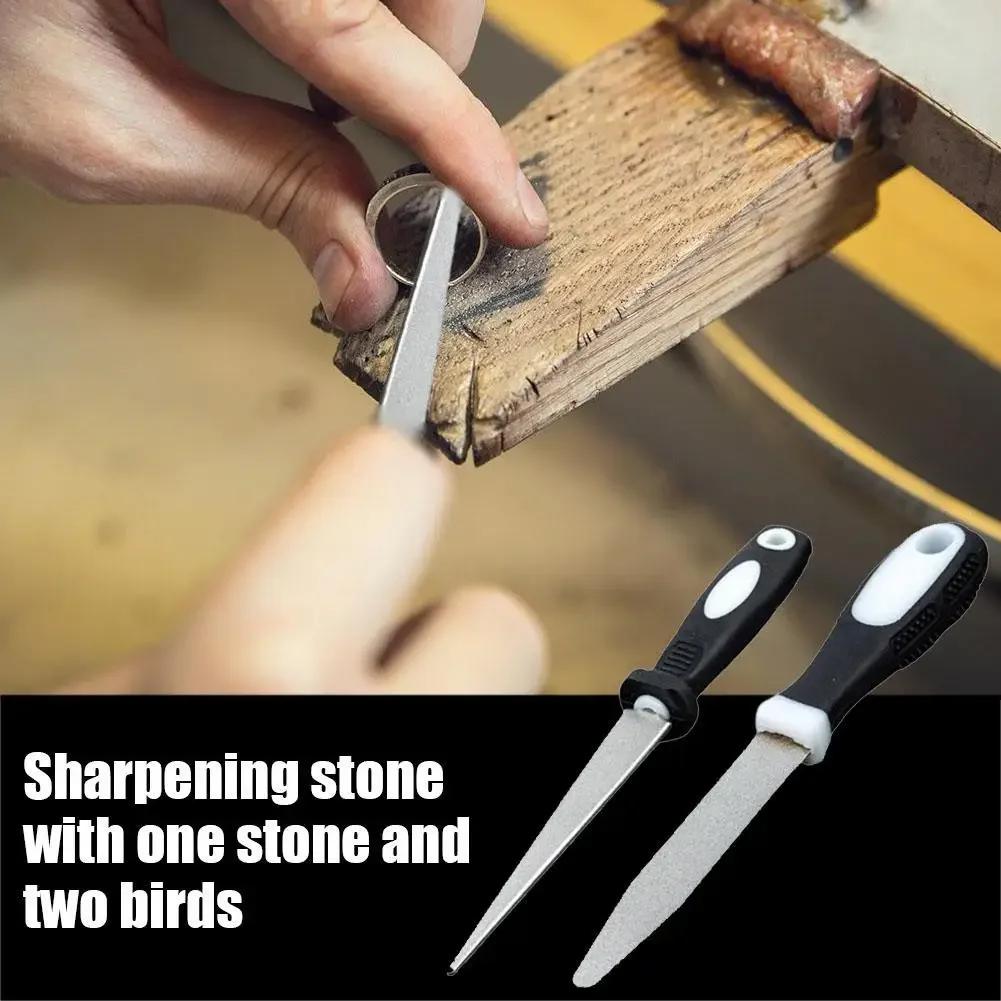 Diamond Sharpening Stone 2 Sided Flat Curved Knife Sharpener with Comfort Grip Ergonomic Handle for Chef Outdoor Hunting Knives