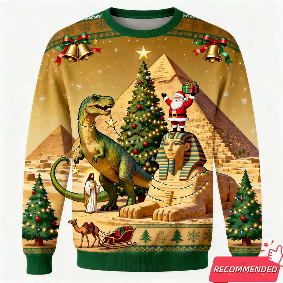 Christmas Sweatshirt Warm Clothes Dinosaur Tyrannosaurus Rex Jesus Ugly Hoodies Fashion Unisex Streetwear Xmas Santa Tracksuit Tops