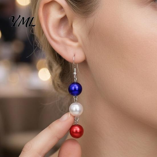 European American Style Earrings 1 Pair Independence Day for Women, Red White Blue Beads Dangle Drop Nightclub Fashion Jewelry Earrings, 4th