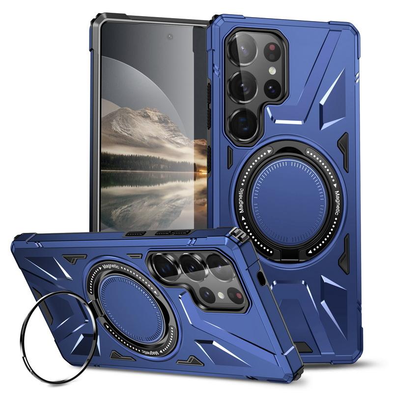 Однотонный чехол для беспроводной зарядки Samsung S25 Ultra S24 S23 FE A55 A35 A15 A54 A14 A34 A24 с металлическим кольцом-подставкой и магнитной противоударной задней крышкой