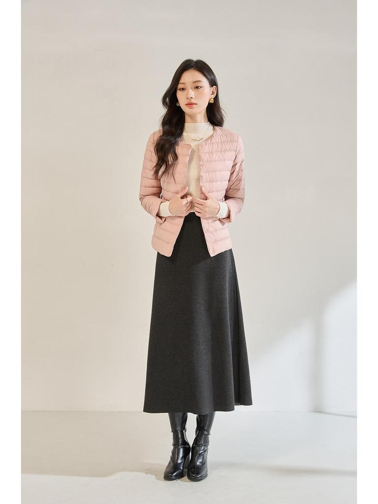 Women's White Duck Down Short Winter Jacket - Lightweight, Warm, Round Neck Inner Lining, Outerwear