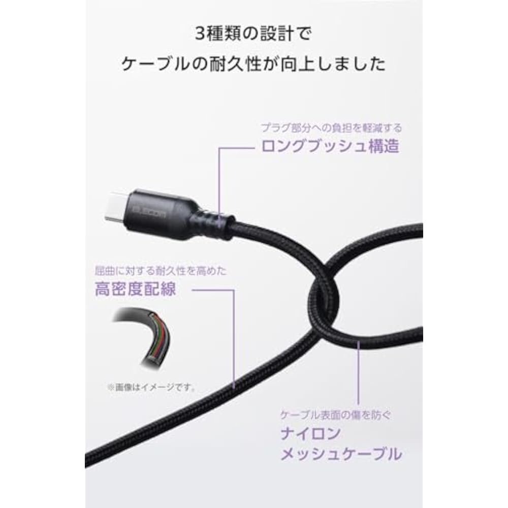 Elecom [Набор из 3 шт.] Кабель USB Type-C [0,5 м/1 м/2 м] Совместимость с PD 100 Вт Высокая прочность Нейлоновая оплетка...