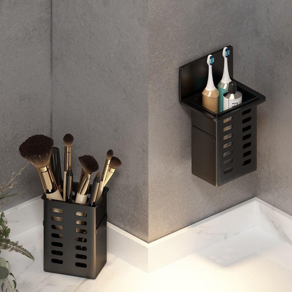 Plastic Wall Mounted Storage Box No Drill Makeup Brush Storage Box Utensils Holder Office