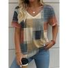 Summer Plaid Women's V-neck T-shirt Outdoor Casual Short-sleeved Top