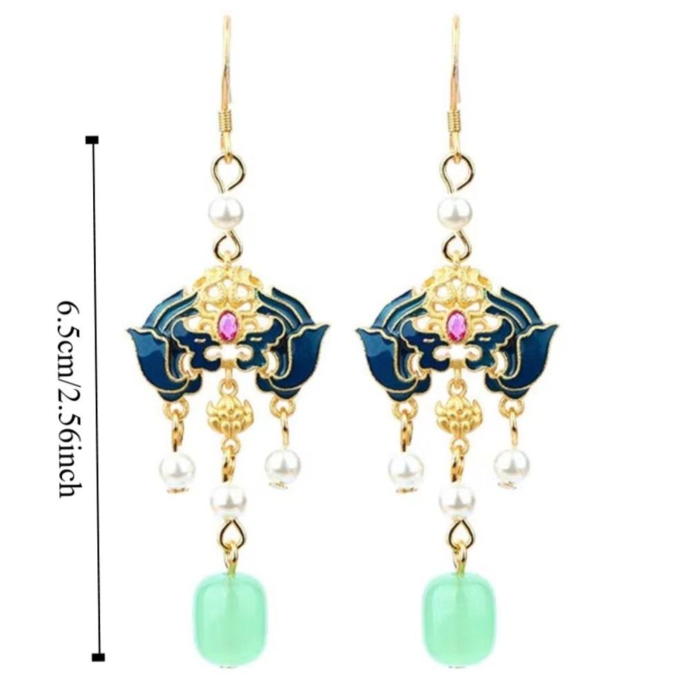 Classical Burning Blue Earrings Tassel Imitation Pearl Butterfly Atmosphere Stud Earrings Cheongsam Accessories