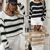 2024 Осень/Зима Новый Европейский и Американский Женский Круглый Вырез Цвет Блок Вязаный Свитер С Полосатой Свободной Толстовкой Оверсайз