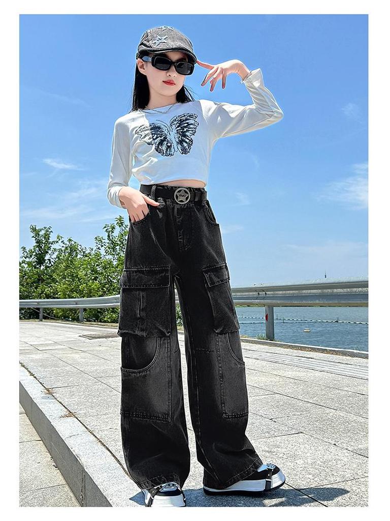 Джинсы карго на флисовой подкладке для девочек, зима 2025