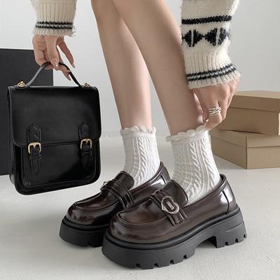 Черные французские ретро туфли на толстом каблуке и платформе, женские кожаные туфли, новая осенняя коллекция 2025 года, британские туфли с одной педалью