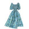 Women's Chic Sweet Slim Square Neck Bubble Sleeve Floral Dress Super Fairy Temperament A-line Dress