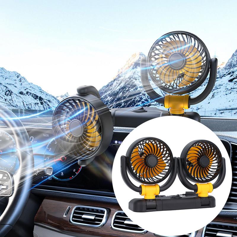 Dual Head Car Fan  Brushless Motor Powerful Portable Dual Head Car Fan 12V 2 Speed Dashboard Mount Low Noise for Cooling