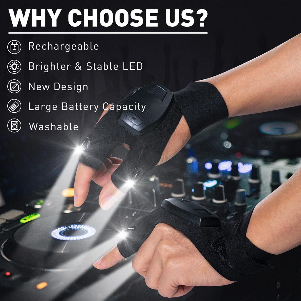 1 шт. дышащие перчатки для ночной рыбалки, для езды на велосипеде, перезаряжаемые перчатки без пальцев со светодиодным фонариком