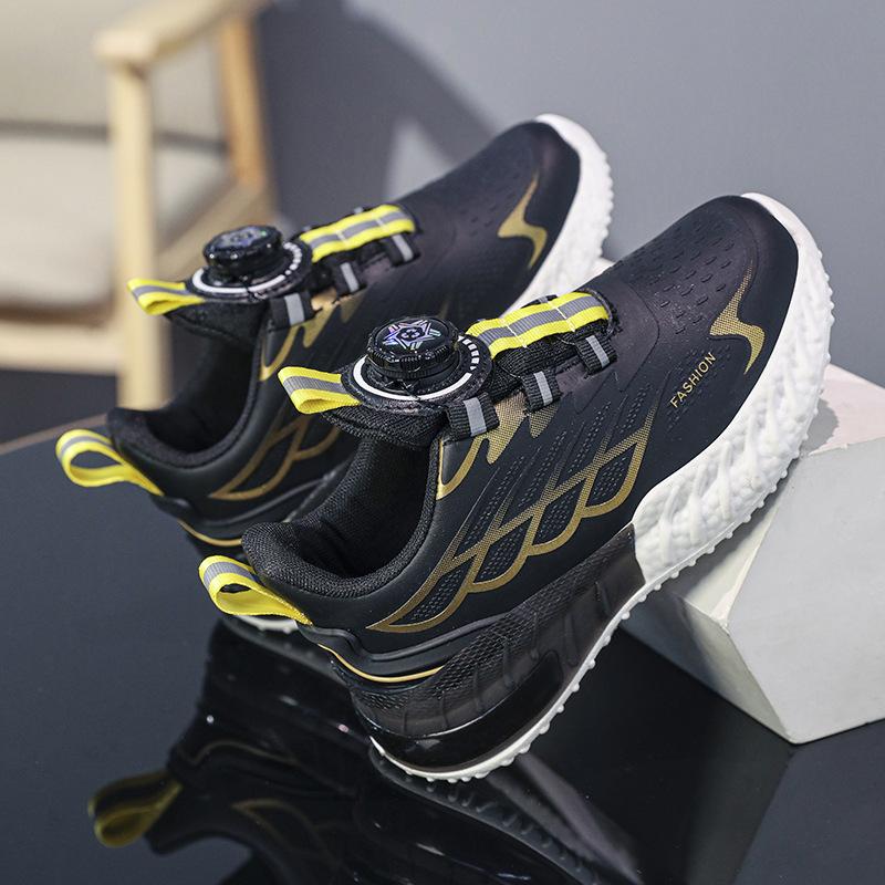 2025 Students Boys Sports Shoes Autumn New Leather Waterproof Lightweight Shock Absorption Rotating Buckle Primary School Shoes