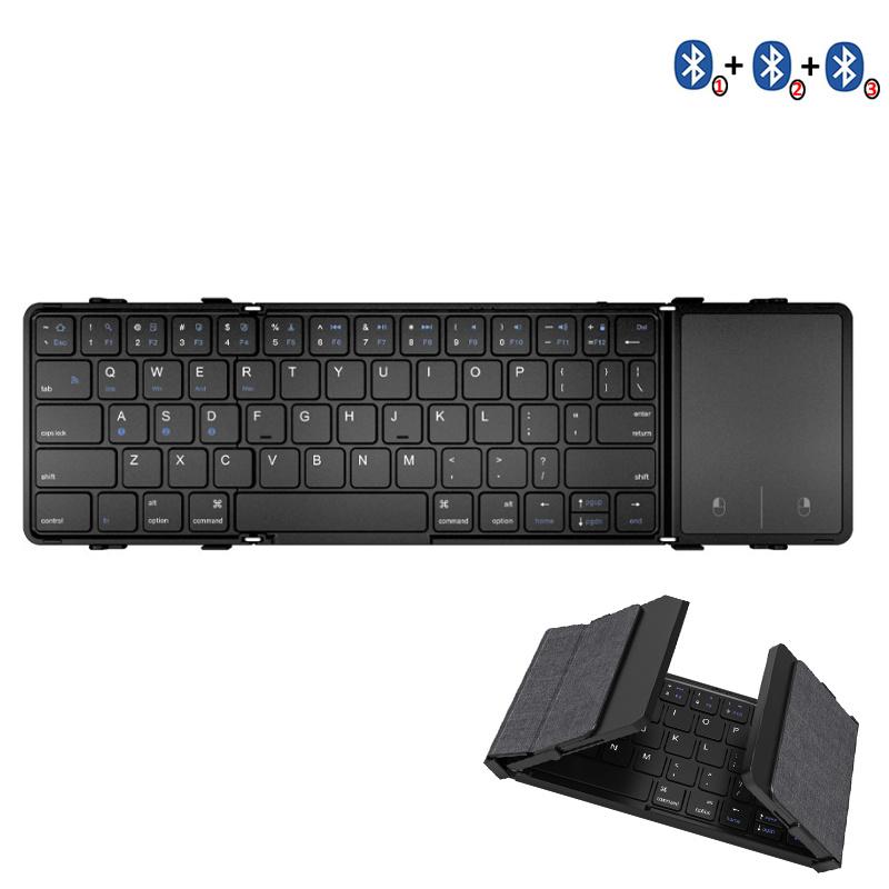 Bluetooth Folding Keyboard with Touchpad 3 Channels Connection Rechargeable Foldable Wireless Keyboard for Ipad Phone Tablet