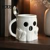 Halloween Party Drinkware Ice Cream Mug with Spoon Holder, 3D Printed Cute Ghost Mug, Shaped Coffee Drinking Cup Pen Holder Decor, Christmas Birthday