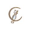 Moon Cat Brooch, High-End Female Delicate Cat'S Eye Stone, Rhinestone Corsage, High-End Clothing Accessories, And Anti-Light Neckline.