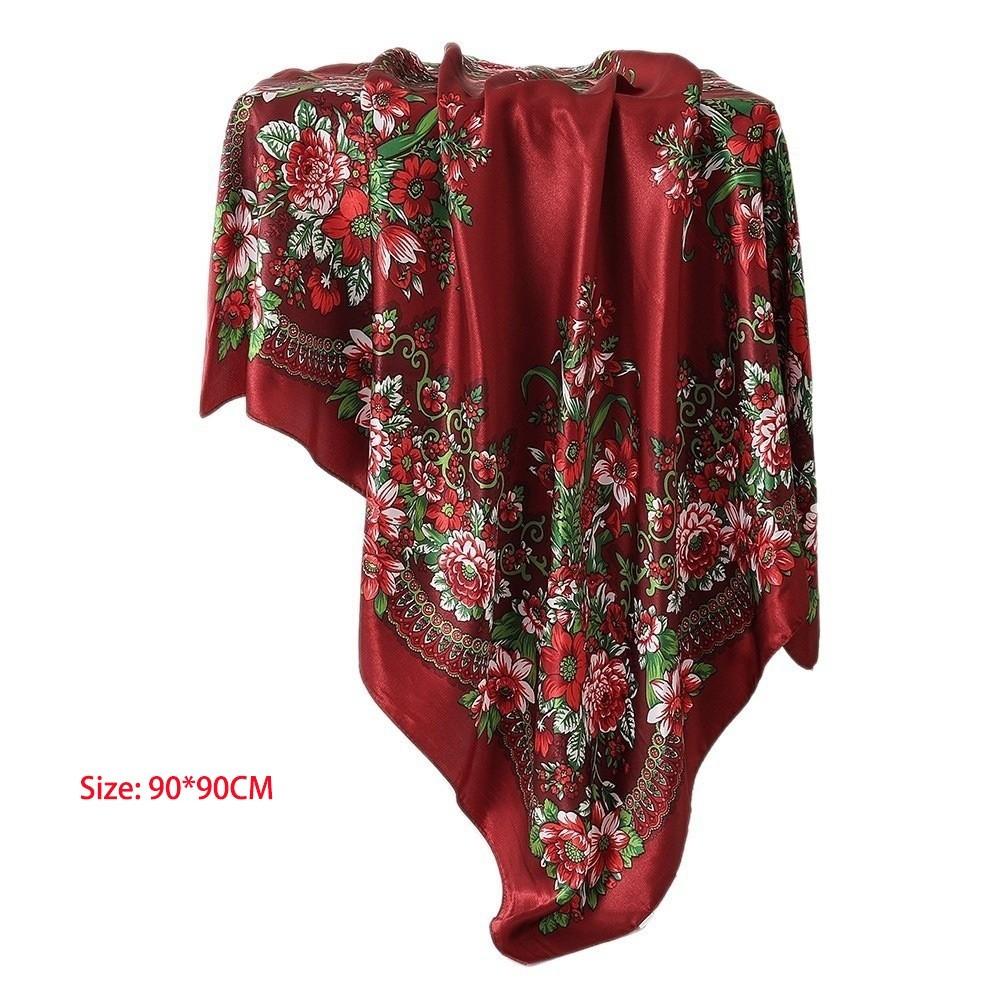 Luxury Floral Print Floral Print Scarf 90x90cm Satin Scarf Versatile Head Wrap Shawl For Women