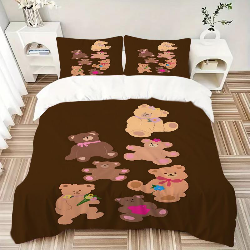 3pcs Teddy Bear Bedding Set, Ideal for Home Use, Suitable for Bedroom Decor (1*Duvet Cover + 1/2*Pillowcases, No Core) yy250821239