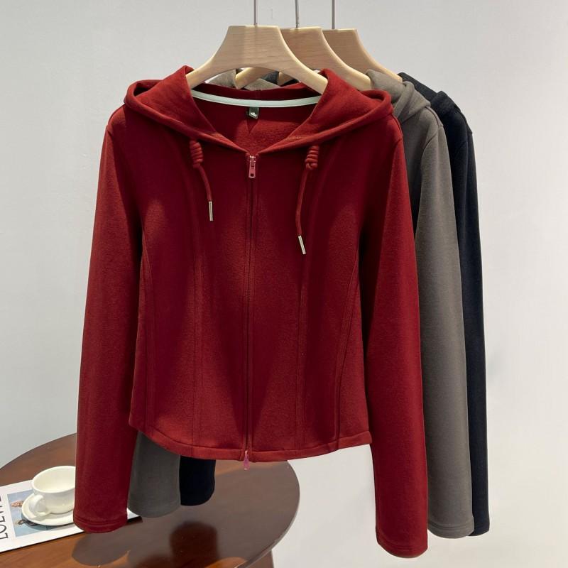 Womens Hooded Zip-Up Sweatshirt Loose Fit Casual Long Sleeve Top In Solid Colors