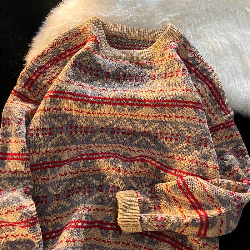 2024 зимний новый пуловер, мужской свободный винтажный модный брендовый утолщенный теплый вязаный свитер