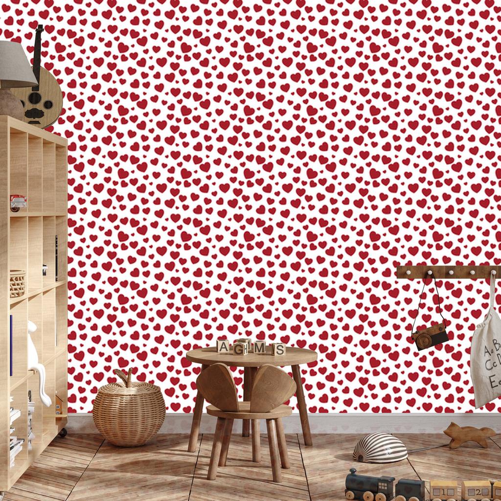 Hearts Wallpaper White, Red and Coral 50x1000