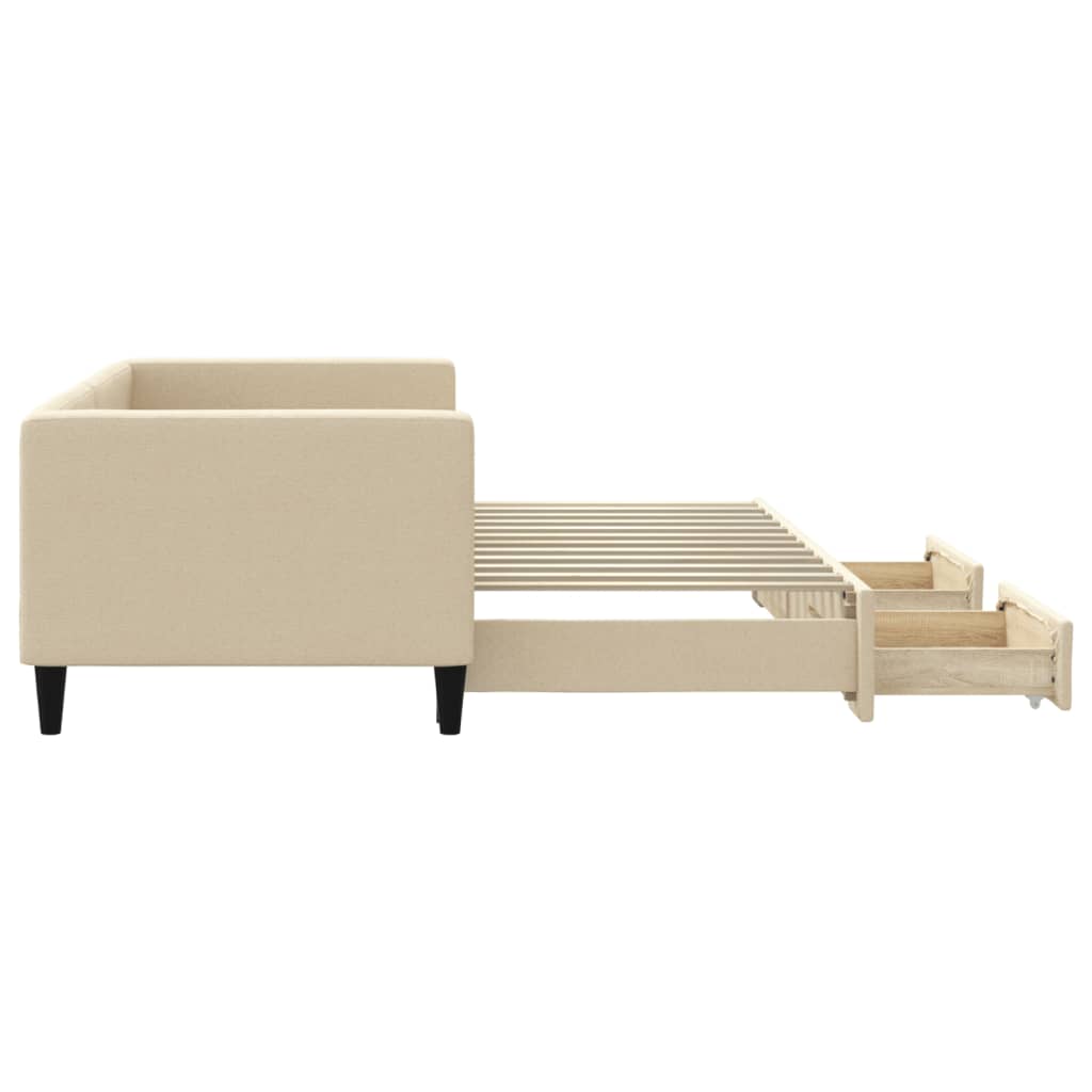 Extendable Daybed with Drawers Cream 80x200 cm Fabric