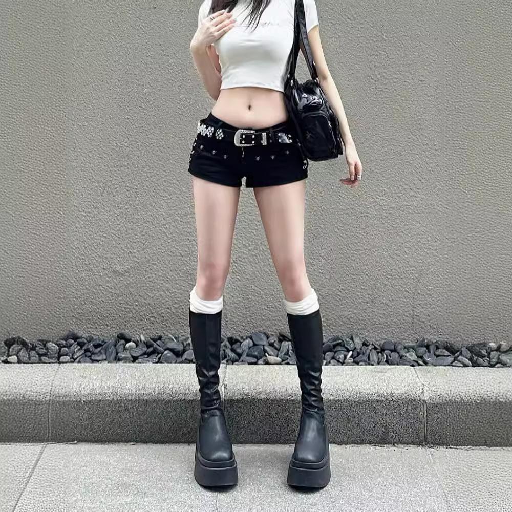 Стиль Y2K Плюс Размер С Низкой Посадкой Приталенные А-силуэта Джинсовые Супершорты - Европейский и Американский Ретро Трендовые Женские Горячие Шорты.