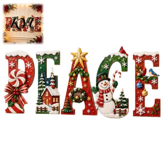Indoor Holiday Wall Ornament Christmas PEACE Letter Decor, Wood Hanging Sign for Letters Celebration Party Decoration, Rustic Festive Art Home Living