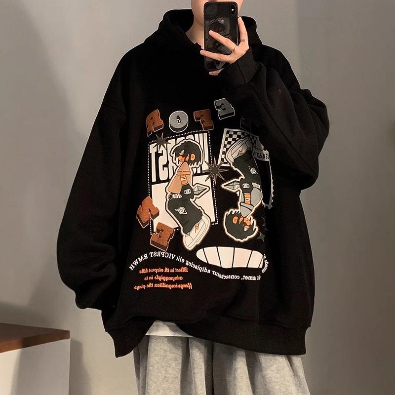 Мужское худи оверсайз из плотного материала - осенне-зимний хип-хоп стиль с утолщенным вельветом
