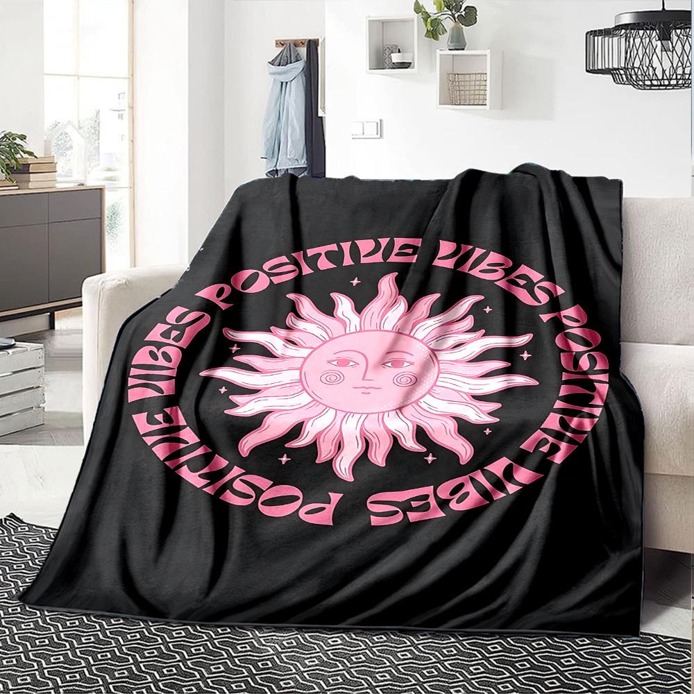1pc Positive vibes Soft Flannel All Season Throw for Home, Office, Outdoor UseDurable Comfort Soft Warm Throw for Home
