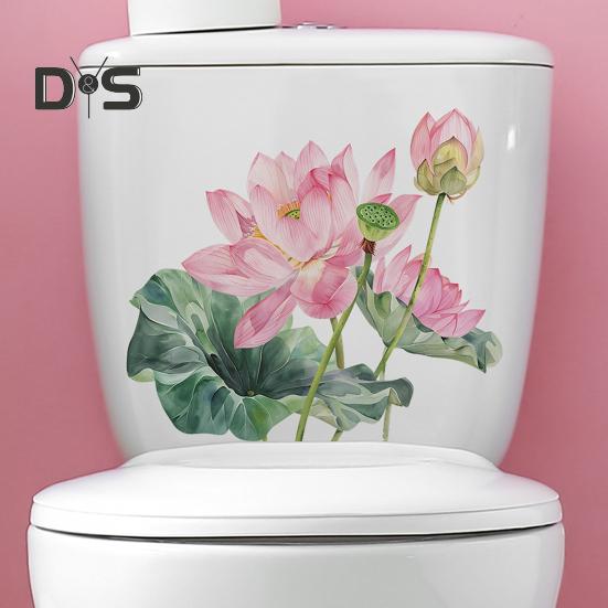 Летняя наклейка на унитаз с цветком лотоса, съемная самоклеящаяся водонепроницаемая ПВХ для гостиной, ванной комнаты, стены искусства, цветочная наклейка для украшения крышки унитаза